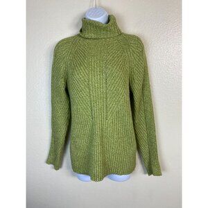 Sundance Silk Cotton Chunky Green Rib Knit Turtleneck Sweater Size Medium Twee